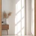 24"x36" Solid Wood Bathroom Mirror Tempered Glass for Wall Mounted, Rustic Wood Frame Wall Mirror Decorative for Bedroom Living Room Vanity Mirror Entryway Mirror, Brown