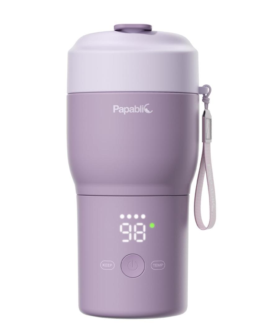 Papablic Portable Bottle Warmer Pro for Travel  Fast Heating, Built-in Sterilizer, 30W Fast Charge, 5-Temp Control, Easy-Clean Wide Mouth, Baby Milk Warmer for Breastmilk & Formula, Lilac Purple