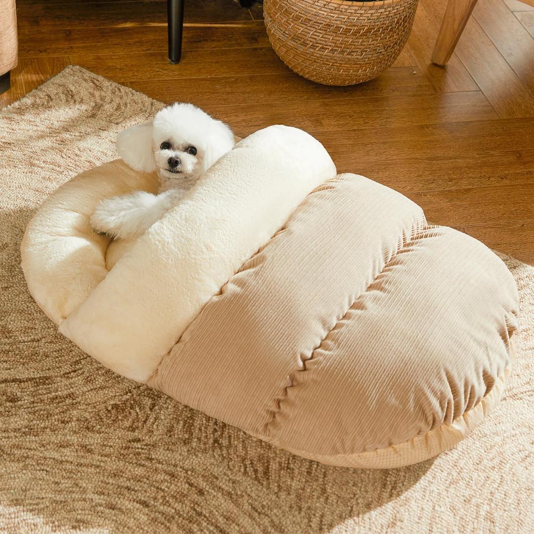 Bed for Dog and Cat, Pet Bed, Ultra Soft Cute Plush Slipper Cat Cave Bed, Anti Slip Warm Pet House Nest, Self-Warming, Ideal for Indoor Use - Fits up to 25lbs (30"X22", L, Light Brown) 