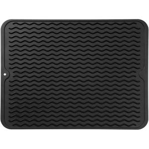 Silicone Dish Drying Mat for Multiple Usage,Easy clean,Eco-friendly,Heat-resistant Silicone Mat for Kitchen Counter or Sink,Refrigerator or drawer liner Black L 16 inches x 12 inches