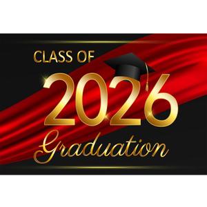 10x8ft Class of 2026 Graduation Backdrops for Photography Black Gold Red Streamer Bachelor Hat Photo Background Grad Congrats Party Banner Background Prom Party Supplies Decorations