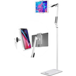 Adjustable Tablet Floor Stand Universal 360-degree Rotatable Metal Tablet Holder Phone Stand Compatible iPad/iPhoneX/iPad Pro 4.5~12.9 Inch-Screen, Phone, Kindle (White)