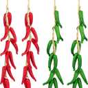 4 Pcs Artificial Chili Peppers on a String Wall Hanging Decorations Lifelike Foam Hot Chili Pepper Red & Green Fake Simulation Vegetable Fruit Garland Vine for Mexican Fiesta Party Home Kitchen Decor