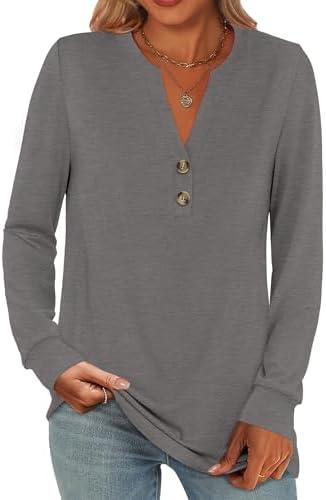 ANRABESS Women's Long Sleeve Shirts 2025 Fall Henley Business Casual Tops Cute T-Shirts Work Blouses Outfits Vacation Clothes XXL Light Taupe