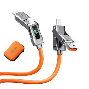 SWLIFL USB C to C Cable 5ft Chubby Silicone 4 in 1 USB C Charging Cable with LED Display and EVA Case Type C Fast Charging Cord & Data Sync,for Phone17 16 15 14 13 12Mac,Galaxy S25 S24 S23 S22