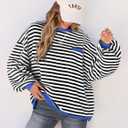 TARSE Oversized Crewneck Sweatshirt for Women Dropped Shoulders Striped Shirt Plain Pullover Ladies Loose Long Sleeve Tops (XL)