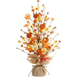 RoseCraft Fall Decor, 18 Inch Artificial Red Berry Maple Leaf Pumpkin Tree Tabletop Decorations, for Autumn Harvest Home Wedding Holiday Party Indoor Decor - Gifts.