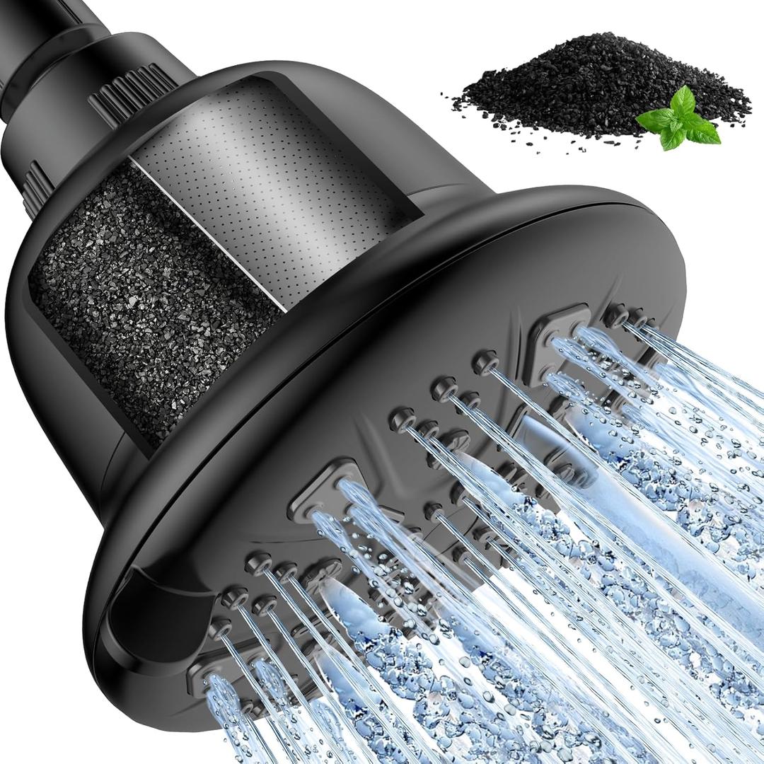 MakeFit Filtered Shower Head with Upgraded Activated Carbon Filter - High Pressure Shower Head with Hard Water Softener - 7 Settings Bathroom Rain Showerhead to Remove Chlorine and Heavy Metals