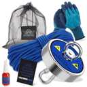 Fishing Magnet Kit, Single Sided 800 lbs Pulling Fishing Magnet with 65 FT Nylon Rope, Powerful Rare Earth Magnets for Fishing and Magnetic Recovery Salvage (Blue)