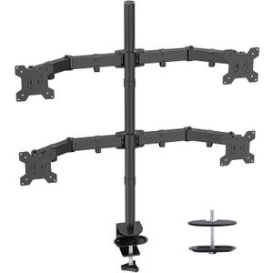 Black Quad Monitor Arm Mount for 13-27 Inch Screens | Ultrawide Screens Up to 34 inch Fully Adjustable Stand with C-Clamp/Grommet Base Max VESA 100x100 Each Screen Capacity 22lbs