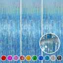 Foil Fringe Curtain Easter Decorations for Home - Melsan 3 Pack 3.2 x 8.2 ft Tinsel Curtain Party Photo Backdrop for Birthday Party Baby Shower or Graduation Decorations Light Blue