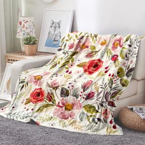 Tupmnbry Wildflowers Floral Throw Blanket Botanical Floral Printed Blanket Super Soft Flannel Throw Blankets Lightweight Fluffy Plush Fuzzy Bed Blankets for Bedding Sofa 50"X60"