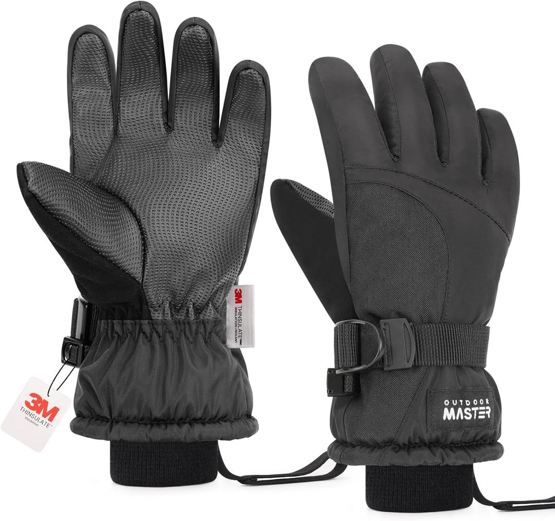 OutdoorMaster Kids Ski Snow Gloves, 3M Thinsulate Winter Windproof Waterproof Thermal Gloves for Boys & Girls, Fits Youth Winter Sports, Skiing, Snowboard (S(4-6 Years))