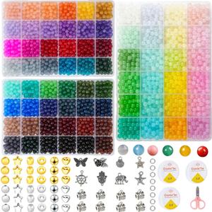 72 Colors 6mm Glass Beads for Jewelry Making,3000PCS+ Round Crystal Glass Beads Bracelet Making Kit with Accessories, Bead Starter Kit Crafts Gifts Set Suitable for Teen Adults
