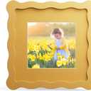 6x6 Picture Frame with Mat for 4x4, Wavy Edge Wooden Real Glass Photo Frame for Tabletop and Wall Hanging, Yellow, 1 Pack