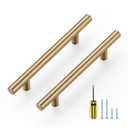 Ravinte 5 Pack Kitchen Cabinet Handles Champagne Bronze 4 Inch Hole Center Stainless Steel Pulls for Dresser Drawer Cupboard Handles with Screwdriver, 6-3/8 Inch Length