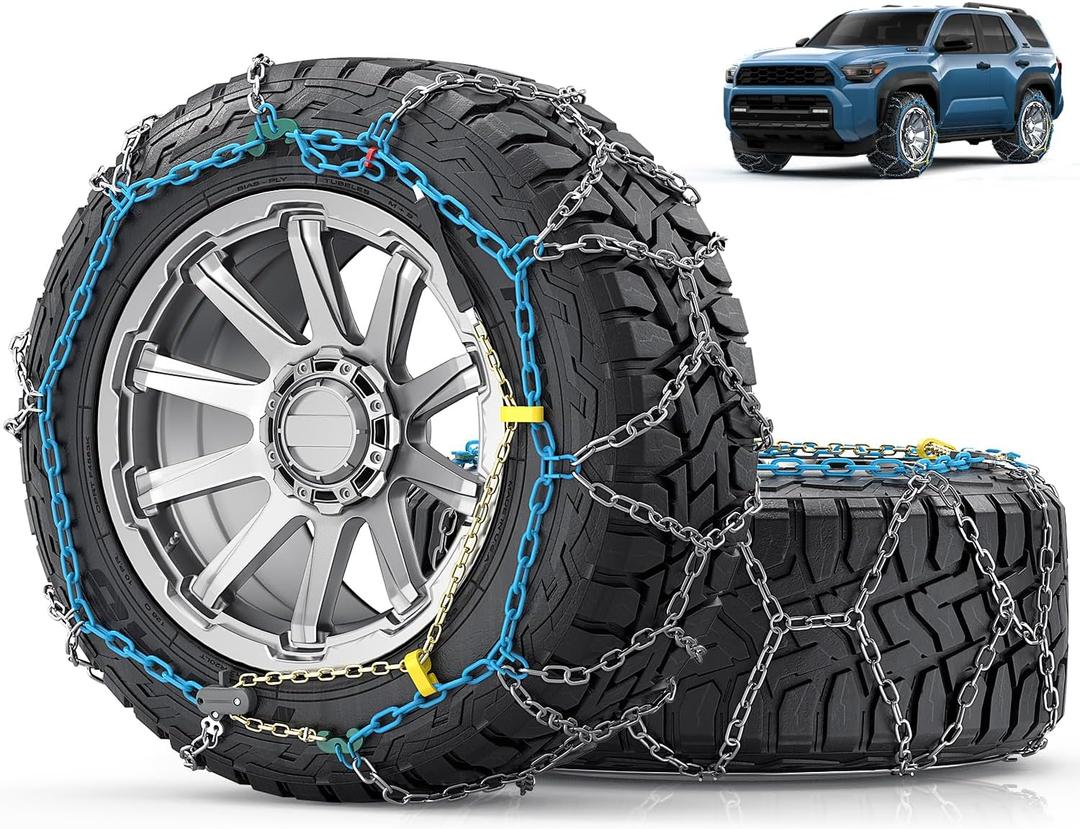 Snow-Chains Easy Install Tire-Chains, One-Pull Fit Heavy-Duty Tire Snow Chains for Pickup Trucks & SUVs Off-road, Emergency Tire Traction Car Tires 265 275 285 295 305 315 - Set of 2 (SCRV275)