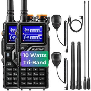 BAOFENG K5PLUS Tri-Band Ham Radio Long Range, UHF VHF 1.25M Handheld 10W Tri-Power Two Way Radio with Airband, NOAA, 2500mAh Battery, Speaker Mic, 999CH, Frequency Copy, Scramble (2 Packs)