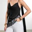Verdusa Women's Lace Satin Tops Festival Outfits Asymmetrical Camisole Tops with Scarf (Black, XS)