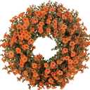 26 Inch Fall Wreath for Front Door, Autumn Harvest Wreaths with Eucalyptus Leaves, Orange Mums, Artificial Wreath for Indoor Outdoor Porch Home Thanksgiving Farmhouse Decorations