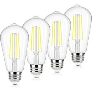 Brightever 4-Pack Vintage LED Edison Bulbs 60W Equivalent, 6W ST58 5000K Daylight White Antique LED Filament Bulbs, E26 Medium Base, Clear Glass Style for Home and Commercial, Non-dimmable