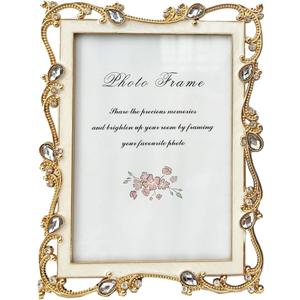 Glamorous Zinc Alloy Bow Rhinestone Picture Frame Elegant Sparkle, Vintage Design,Floral Design (Gold rhinestone, 4 * 6in)