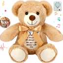 12 Inch Bear Stuffed Animals with Voice Recorder Set 30 Seconds Voice Sound Recorder Module Soft Plush Remembrance Bear with Photo Pendant with Zipper Memorial Gifts(Brown)