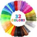 MIKA3D 32 Colors 3D Pen PLA Filament Refills, Each Color 10 Feet, Total 320 feet, Pack with 4 Finger Caps (Pla 32 Colors: 4 Metallic Colors, 10 Transparent Colors and 18 Popular Solid Colors)
