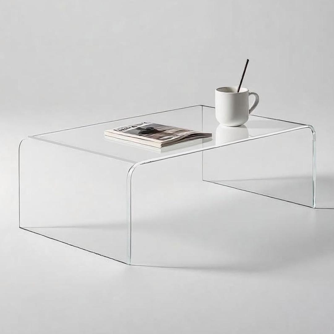 Acrylic Thick Coffee Table for Living Room. 39" Modern Minimalist Rectangular and Clear End Table.Easy to Clean and Safe Rounded Edges (39.4" W x 20" D x 14" H)