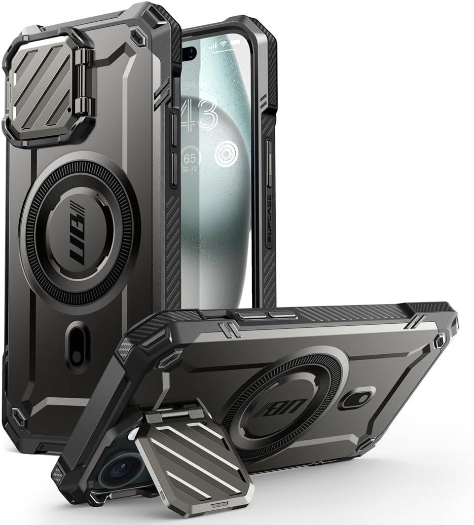 SUPCASE for iPhone 16e Case with Stand, [Unicorn Beetle Mag XT] [Compatible with MagSafe] [Built-in Camera Cover Stand] Heavy Duty Magnetic Phone Case for iPhone 15/iPhone 14/iPhone 13, Black