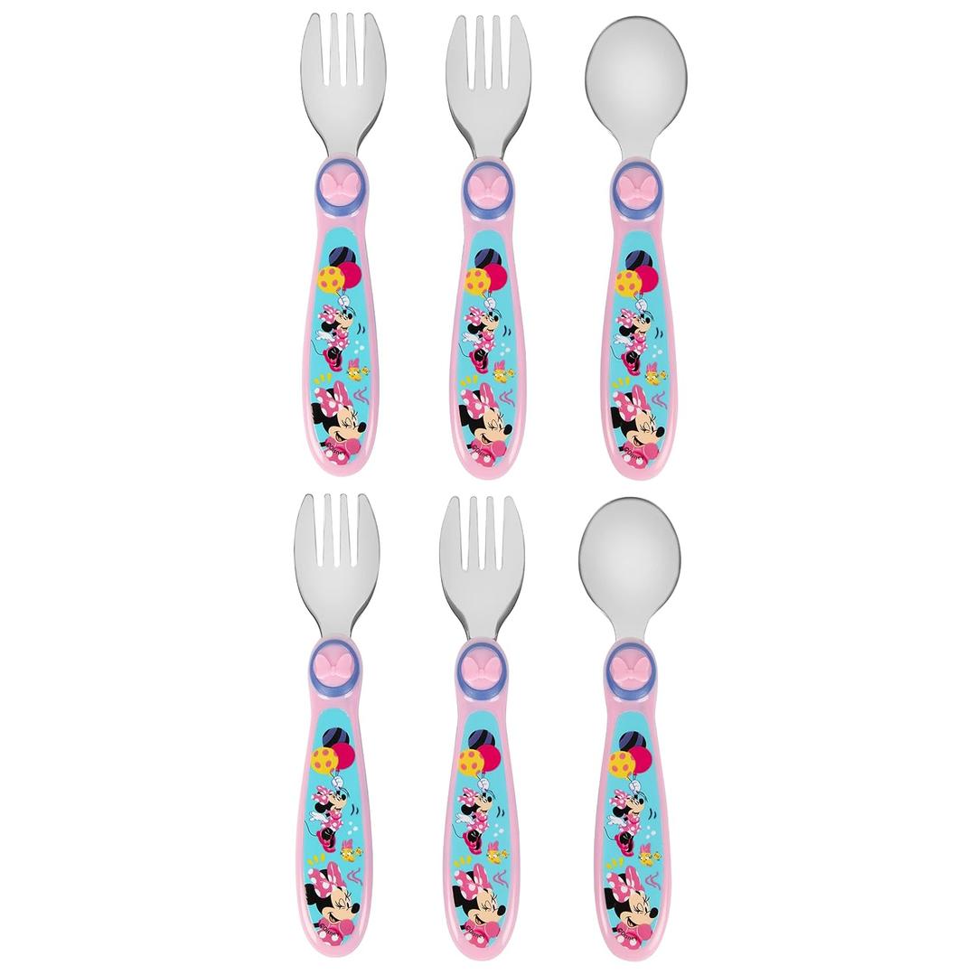 Disney Minnie Mouse Toddler Forks and Spoons Bundle - 6 Pieces - Dishwasher Safe Utensils