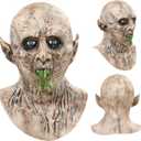 Vampire Mask Scary Zombie Monster Sharp Teeth Mask Halloween Devil Full Head Latex Costume Props for Party (Grey)