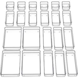 SMARTAKE 22-Piece Drawer Organizer with Non-Slip Silicone Pads, 4-Size Clear Desk Drawer Organizer Trays Storage Tray for Makeup, Jewelries, Utensils in Bedroom Dresser, Office and Kitchen, Clear
