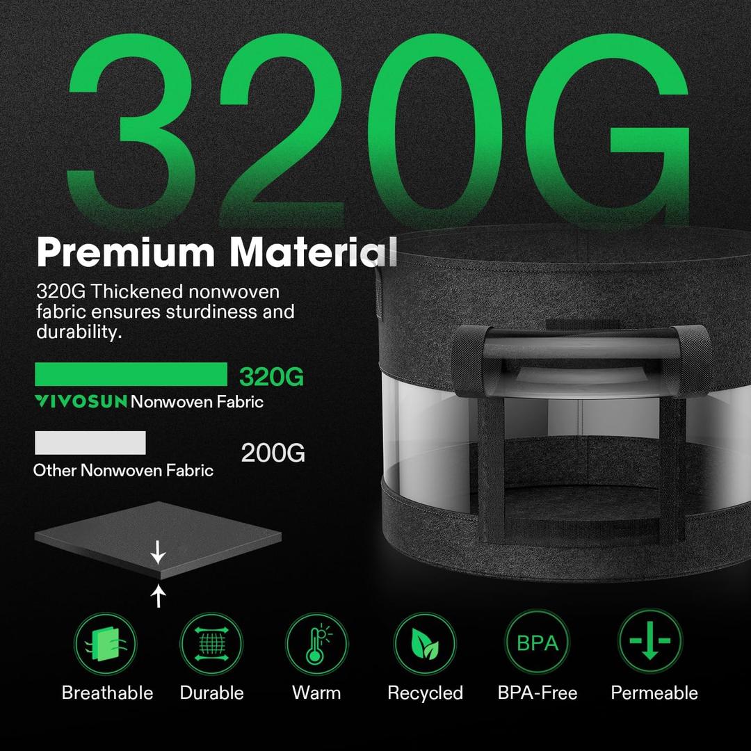 Gallon Potato Grow Bags, Thick Fabric Pots with 360 Visibility & Harvest Window, Black 20.5 Inch Cylinder
