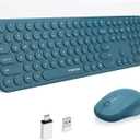 XTREMTEC Full Size 2.4G Wireless Keyboard Mouse Combo, Ultra Slim Silent Cute Computer Keyboard with USB Receiver for Windows, OS, PC, Mac, Tablet (Navy Blue-A)
