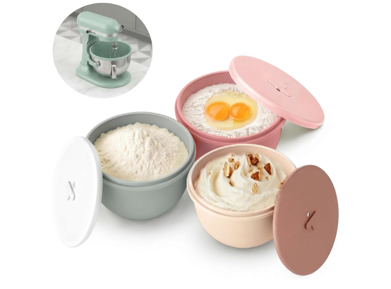 3-Pack Silicone Bowl Liners with Lids for KitchenAid 6-Qt Bowl-Lift Bowls Only, 2mm Extra-Thick Premium Silicone, Built-In Air Vents for Dough Proofing, Dishwasher Safe, BPA-Free