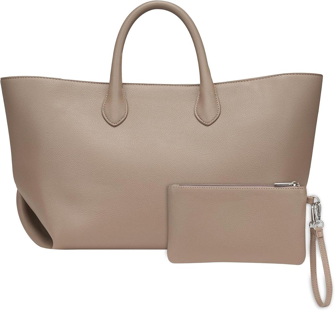 CHUNLI Leather Tote Bag for Women, Large Top-handle Handbags with Detachable Pocket for Work Travel Events Casual