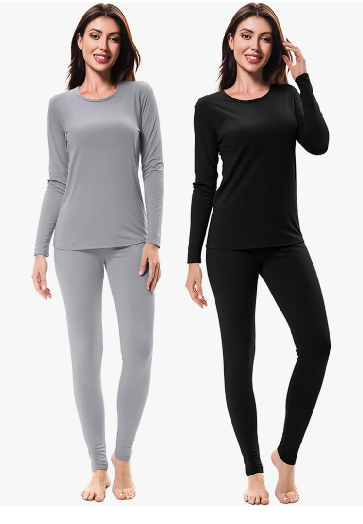 URATOT 2 Sets Women’s Thermal Underwear Set Fleece Lined Thermal Underwear Soft Long Top Bottom Set for Women Cold Winter, Size: Medium
