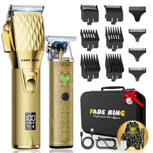 FADEKING® Professional Hair Clippers for Men - Cordless Hair Clippers (Clipper+Trimmer, Gold+Bronze)