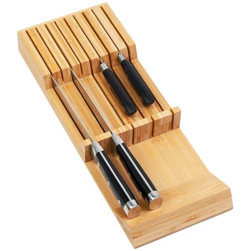 Utoplike Knife Drawer Organizer Bamboo Knives Block for Kitchen, Large Handle Steak Holder, Fit for 9 Knives (Not Included)