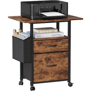 GYIIYUO 2 Drawer File Cabinet with 24'' Extended Desktop, Mobile Filing Cabinet, Rolling File Cabinet with Side Bag, Fabric Drawer, Fits A4/Letter Size, Printer Stand Home Office, Light Brown