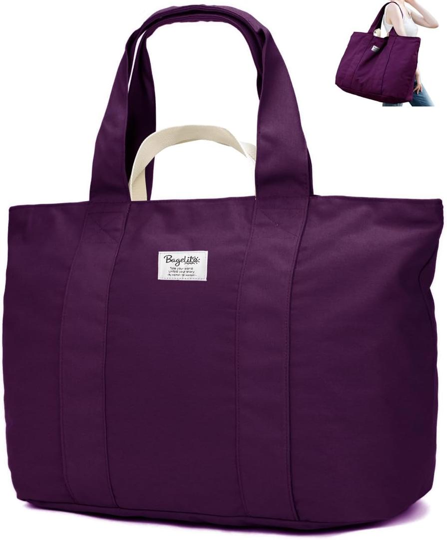 22'' 50L 100% Cotton Oversized Travel Tote Bag for Women - Tear-Resistant, Overnight/Weekend/Beach Bag (Purple)