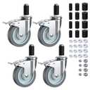 HOLKIE Caster Wheels Locking 5 Inch Expanding Stem Casters, Threaded Swivel Casters Set of 4 Heavy Duty Castors, Fit 1", 1-1/4", 1-2/5",1-1/2", 1-5/8" ID Stainless Steel Table, Cart, Furniture Legs