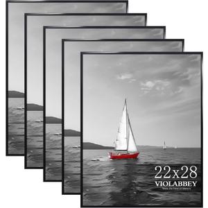 VIOLABBEY 22x28 Poster Frame Set of 5, Black Picture Frames for Wall Mounting Vertically or Horizontally, Gallery Wall Frame