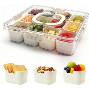 12 Compartment Snack Box, Portable Snackle Box Container, Divided Serving Tray with Lid and Handle Charcuterie Containers Fruit Nuts Platter, Clear Storage Organizer for Party Picnic Travel