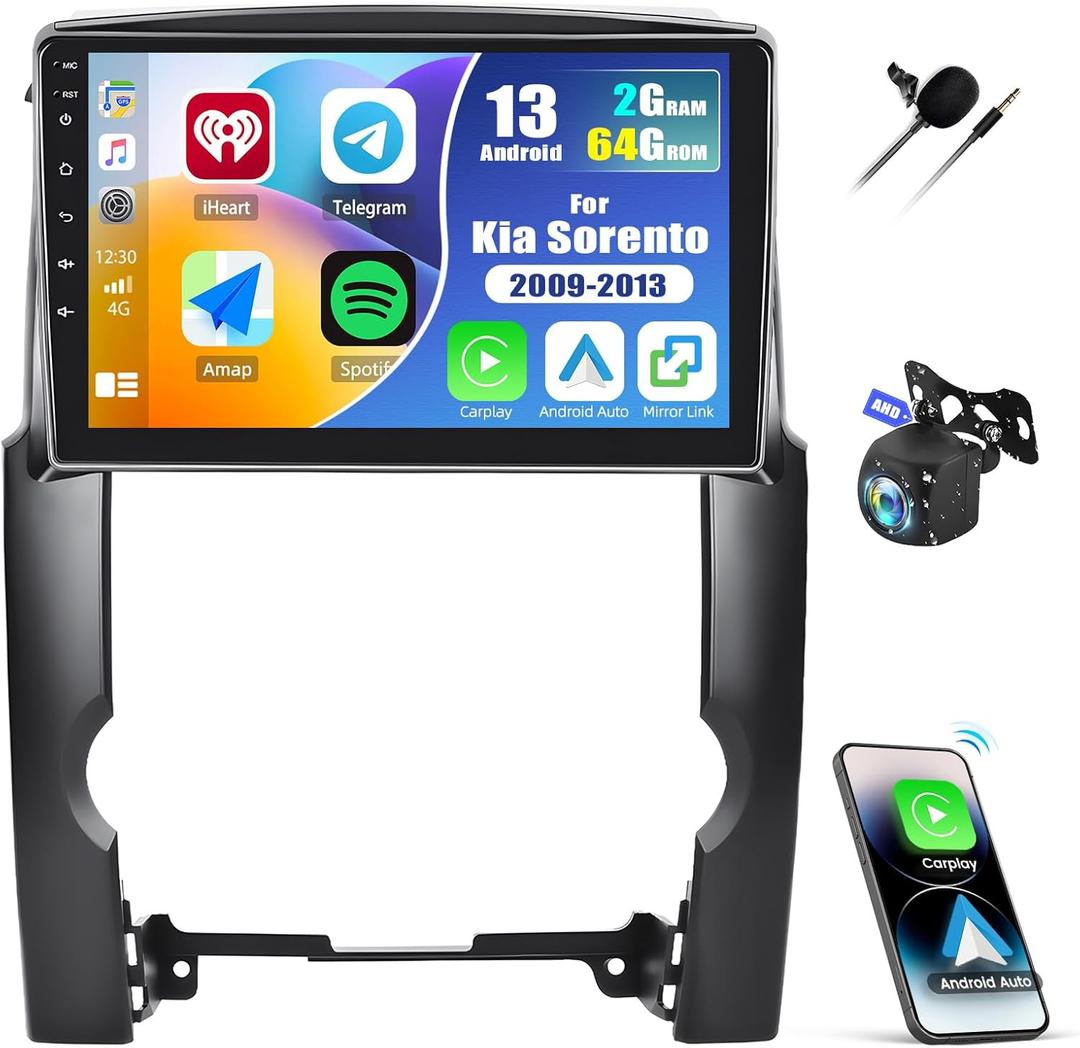 2G+64G Car Radio for Kia Sorento 2009-2013 with Wireless Apple Carplay Android Auto,10.1'' Touchscreen Kia Sorento Car Stereo with GPS Navigation,Bluetooth,WiFi/FM/RDS Radio+Backup Camera