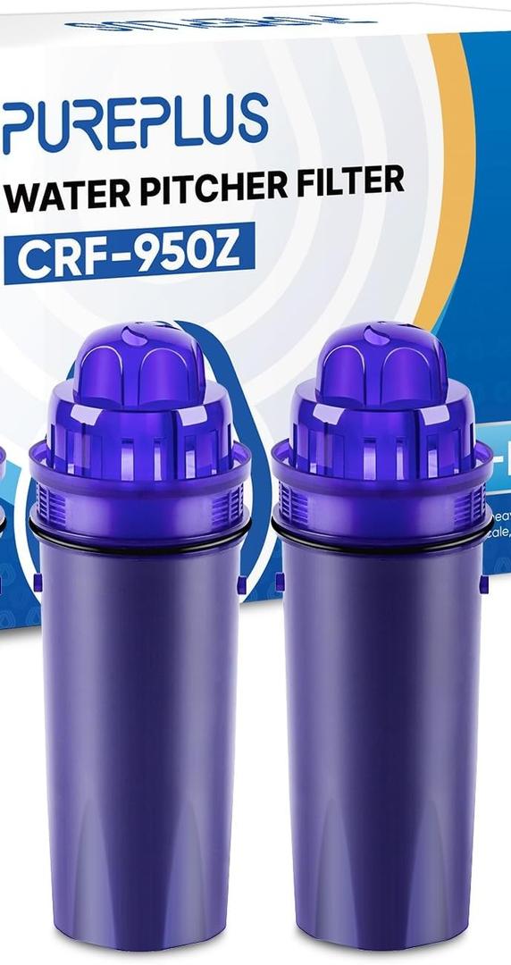 PUREPLUS CRF950Z Pitcher Water Filter Replacement for Pur PPF900Z, PPF951K, PPT700W, CR-1100C, DS-1800Z, CR-6000C, PPT711W, PPT711, PPT710W, PPT111W, PPT111R and All PUR Pitchers and Dispensers, 2PACK