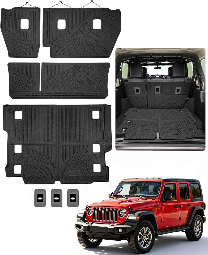 Cargo Mats & Backrest Mats for 2018-2026 Jeep Wrangler JL Unlimited 4 Door | NOT for 4XE/JK/2-Door, All Weather, TPE Trunk Cargo Liner, Seat Back Protector, Custom Fit, for Wrangler JL Accessories 4x4