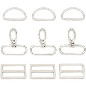 15 Pcs Metal Swivel Snaps Hooks with D Rings and Tri-Glides Slide Buckles for Key Lanyard Purse Bag Straps Dog Collars DIY Sewing Hardware Craft (1-1/2 Inch, Silver)