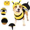 Spooktacular Creations Pet Dog Bee Costume with 3D Bee Hat, Silver Wings for Halloween Dress-up Party, Role Play, Carnival Cosplay, Holiday Decorations Clothes (Large)